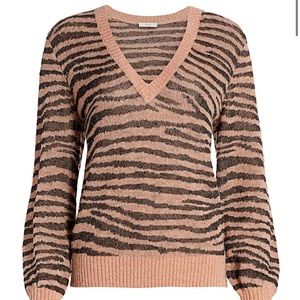 Joie V Neck Sweater in a zebra print. Pale pink & black. Never been worn, $298